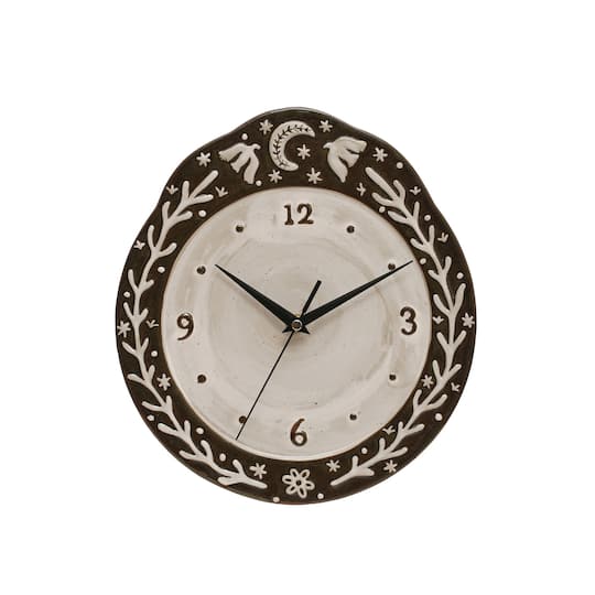 Brown &#x26; White Night Sky Embossed Stoneware Clock